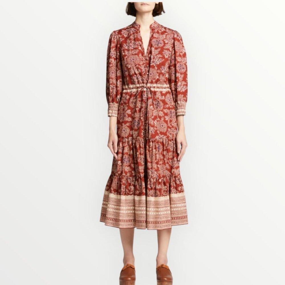 Veronica Beard Swedie Printed Midi Dress in Rust - Picture 5 of 13
